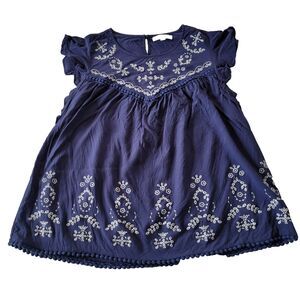 Taylor & Sage Blouse Womens Medium Purple Embroidered Milkmaid Short Sleeve Boho